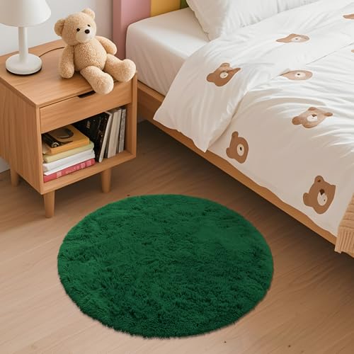 Dark Green Round Rugs for Bedroom (2 Ft Round / Dark Green)