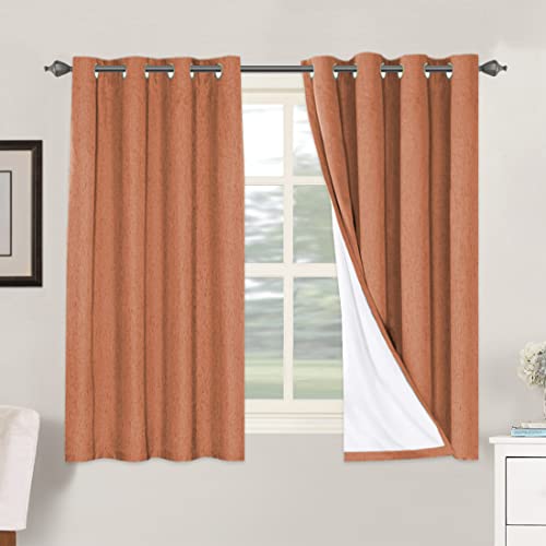 100% Blackout Linen Curtains 54" L 2 Panels Orange (Orange / 52"W x 54"L (Pack of 2))
