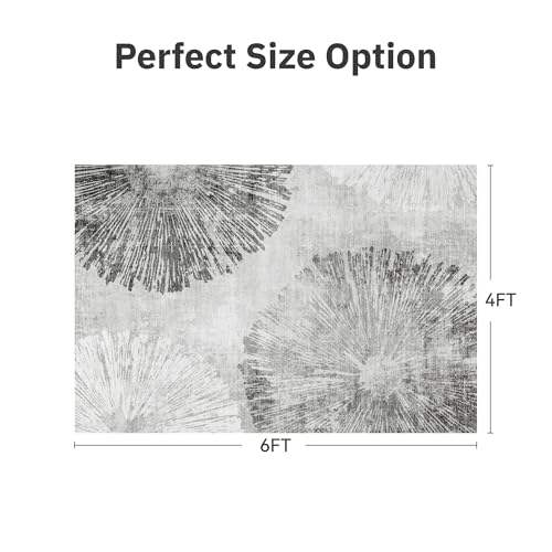 4x6 Rug Small Non Slip Area Rug Ultra Soft Machine Washable Low Pile Modern Abstract Dahlia Indoor Carpet Rugs for Bedroom Living Room Entryway Kitchen Bedside (Flower-grey / 4' x 6')