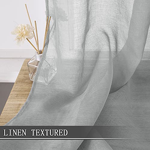 Short Sheer Curtains Linen Textured Living Room Curtain Sheers Light Filtering Rod Pocket Voile Curtains for Bedroom (42"W x 45"L (Pack of 2) / Silver Grey)