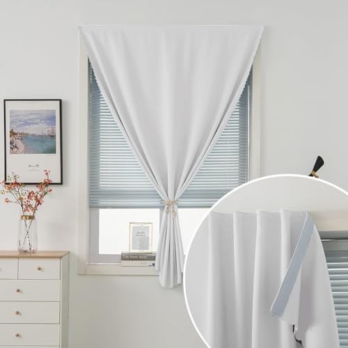 Blackout Curtains for Bedroom Sticky Curtain Blackout Window Cover Self Adhesive Curtains Rod No Drillng (59"W x 96"L (Pack of 1) / Light Grey)