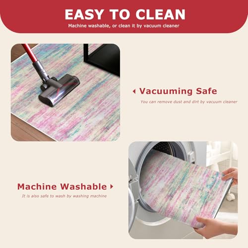 Modern Abstract Runner Rug 2x6 Multi Pink Runners for Hallways Kitchen Rug Non Slip Washable Carpet Rug Runner Laundry Mat with Soft Low Pile for Entryway Bathroom Bedroom Kitchen (Multi-pink / 2' x 6' (Runner))