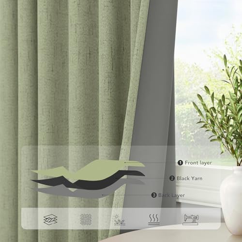 102 Inch Curtains Blackout Sage Green Christmas Decoration Black Out Linen Drapes for Bedroom Aesthetic Moody Retro Vintage Light Sage Spring Curtains for Living Room 8.5ft Length 52x102 Long 2 Panels (Sage Green / 52"W x 102"L (Pack of 2))