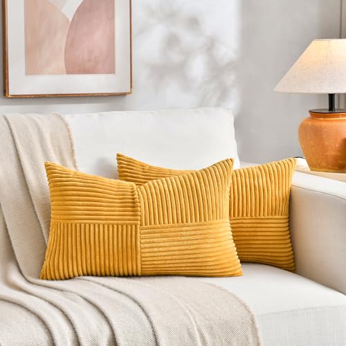 2 Packs Gold Yellow Lumbar Decorative Throw Pillow Covers 16x32 Inch for Couch Bed Sofa (Gold Yellow / 32" x 16" (Pack of 2))