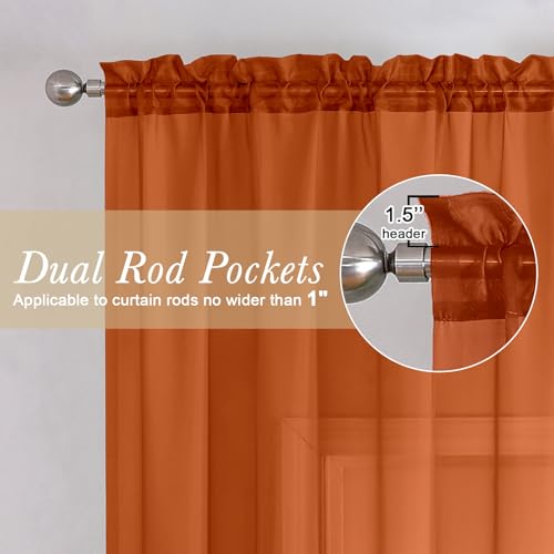 Orange Sheer Curtains 72 Inches Long 2 Panels (Orange / 42"W x 72"L (Pack of 2))