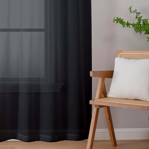 Sheer Black Curtains for Bedroom Living Room 54 Inch Length 2 Panels Set (Black / 42"W x 54"L (Pack of 2))