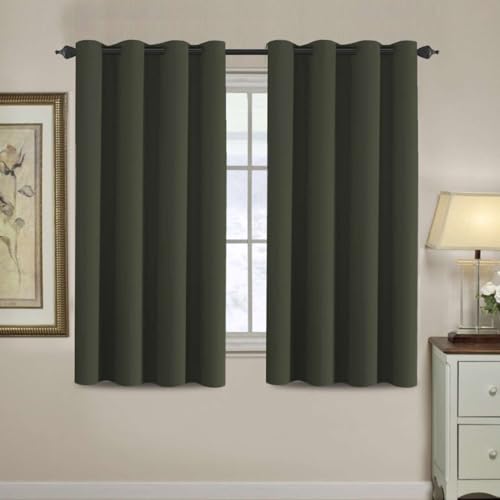 Blackout Curtain for Living Room Thermal Insulated Window Treatment Curtain 54 inch Length Energy Saving Solid Grommet Top Blackout Drape (52"W x 54"L (Pack of 1) / Olive)