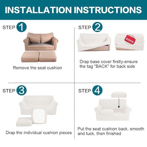 3 Piece Sofa Covers for 2 Cushion Couch Sofa Slipcover Soft Couch Cover for Dogs (Loveseat (2 Cushion) / Porcelain White)