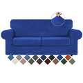 Velvet Stretch 3 Pieces Couch Cover for Sofa Washable (Medium / Royal Blue)
