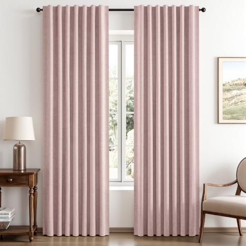 100% Blackout Linen Curtains for Bedroom 42 x 90 Inch Pink 2 Panels (Pink / 42"W x 90"L (Pack of 2))