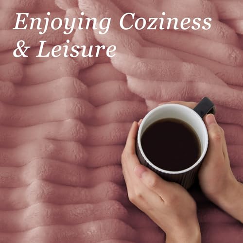 Ribbed Fleece Throw Blanket for Couch (Dusty Pink / Throw(50"x60"))