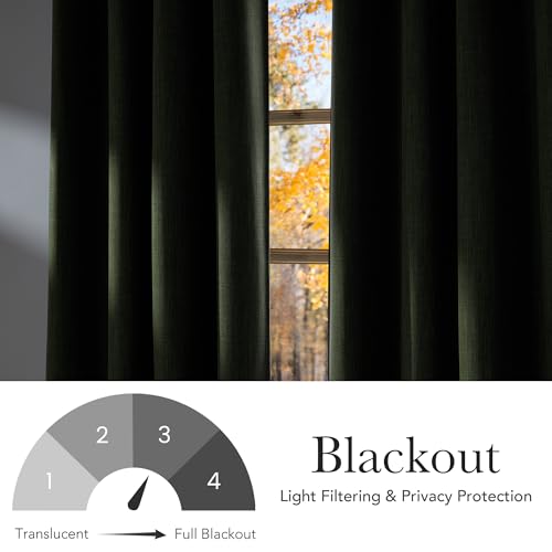 Faux Linen Froest Green Blackout Curtains 84 inches Long for Living Room (Linen Froest Green / 52"W x 84"L (Pack of 2))