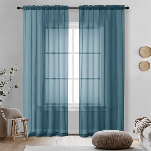 2 Pieces Dusty Blue Sheer Curtains 84 inches Long (Dusty / 42"W x 84"L (Pack of 2))