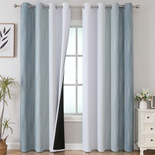 Stone Blue and Greyish White Blackout Curtains for Living Room 84 Inch Long (Stone Blue and Greyish White / 52"W x 84"L (Pack of 2))
