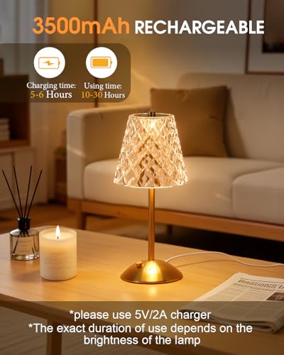 Rechargeable Cordless Table Lamp (Gold-Diamond)