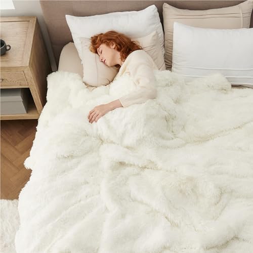 Faux Fur Fluffy Sherpa Fleece King Bed Blanket Cream 108"x90" (02- Cream / King (108" X 90"))
