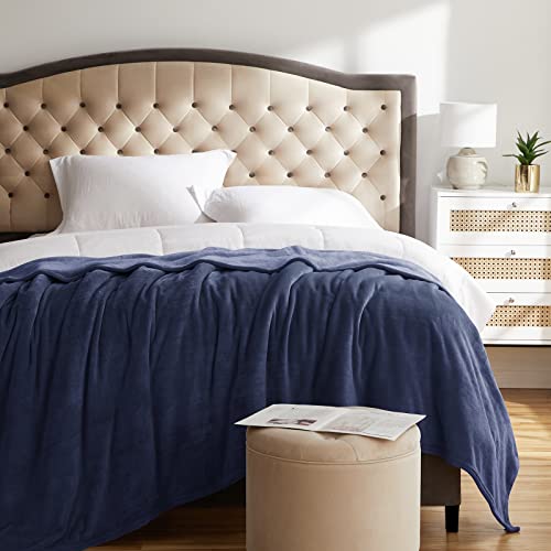 Fleece Blanket King Size Navy Lightweight Super Soft Cozy Luxury Microfiber Bed Blanket for All Seasons (Navy / King(108"x90"))
