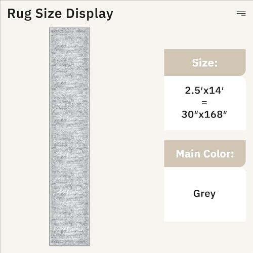 Hallway Runner Rug 2'6" x 14' Washable Long Kitchen Rugs Grey (Grey / 2'6" x 14' (Runner))