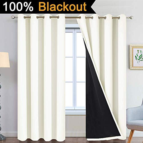 Cream 100% Blackout Curtains 84 Inches Long for Bedroom 52" Wide (52"W x 84"L (Pack of 2) / Cream)