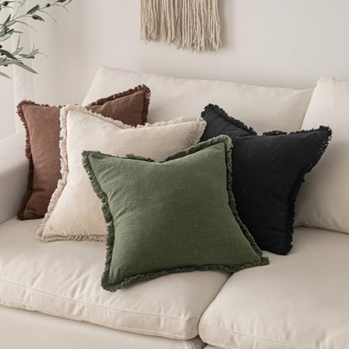 Boho Linen Fringe Decorative Throw Pillow Covers Black 20x20 (20" x 20" (Pack of 2) / Black)