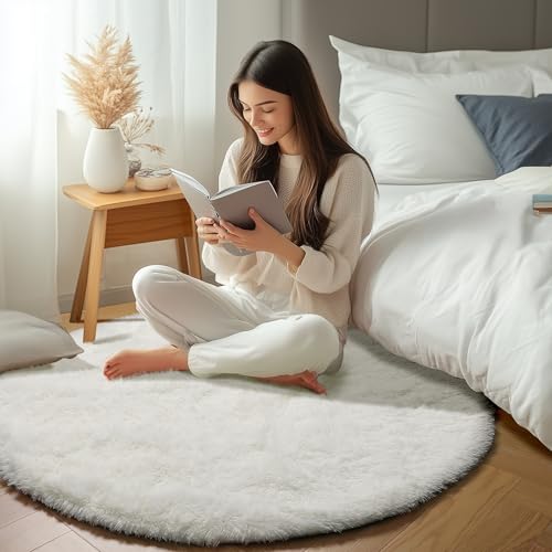 Cream White Round Rugs 7ft for Living Room (Cream White / 7' (Round))