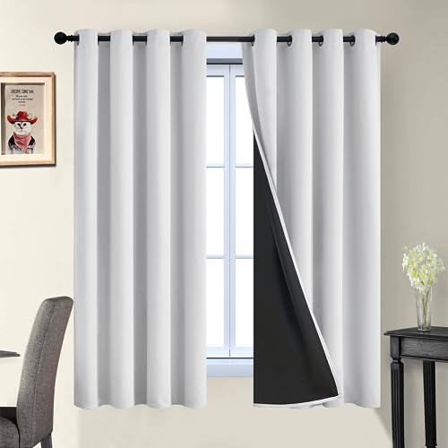 Greyish White 100% Blackout Curtains 63 Inches Long (52"W x 63"L (Pack of 2) / Greyish White)