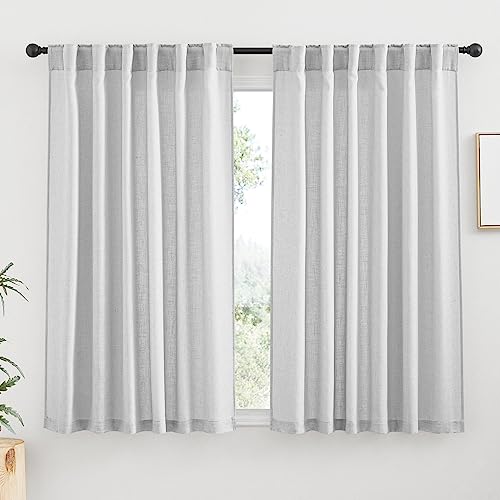 Short Linen Sheer Curtains for Small Kitchen Cafe Bathroom Window (Dove Grey / 52"W x 45"L (Pack of 2))