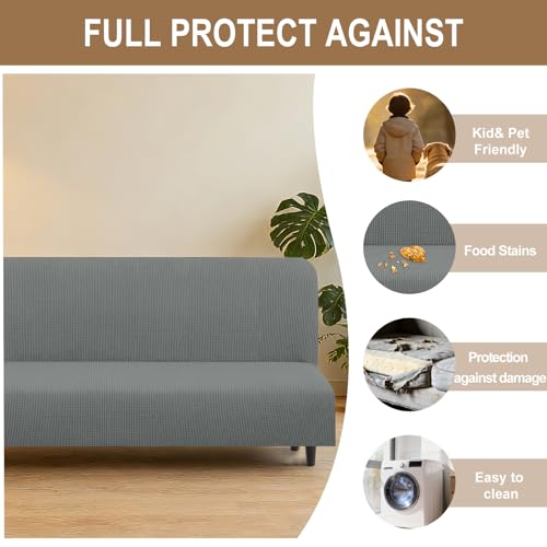 Stretch Futon Cover Armless Bed Slipcover (Grey / Futon)