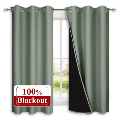Greyish Green 100% Blackout Lined Curtains (Greyish Green / 42"W x 63"L (Pack of 2))