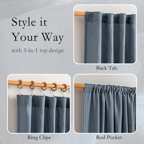 Living Room Curtains 90 Inches Long Farmhouse Light Filtering Privacy Curtain Drapes for Patio Door (50"W x 90"L (Pack of 2) / Dusty Blue-new)