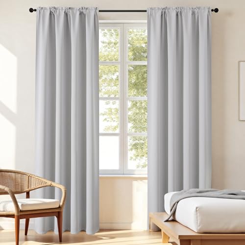 Grayish White Blackout Curtains 63 inch Length 2 Panels Set (Greywish White / 52"W x 63"L (Pack of 2))