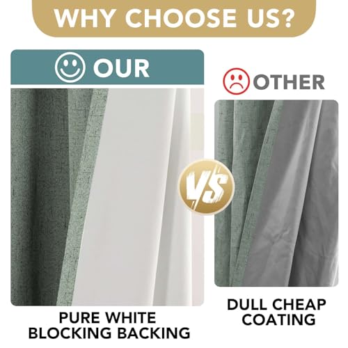 100% Blackout Linen Curtains 108" L 2 Panels Green Bay (Green Bay / 52"W x 108"L (Pack of 2))