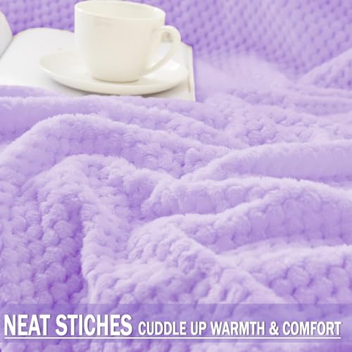 Large Waffle Fleece Throw Blanket for Couch (Light Purple / 50x70 in)