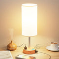 Bedside Table Lamp for Bedroom (Cream Shade-Wood Base / 14")