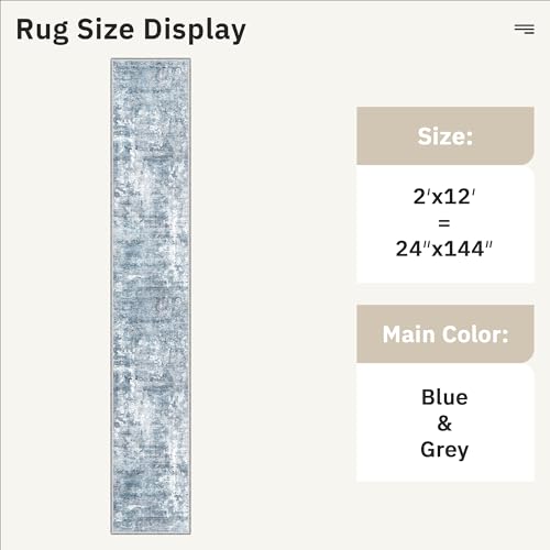 Abstract Runner Rug 2x12 Hallway Kitchen Runners Blue (Blue/Grey / 2' x 12' (Runner))