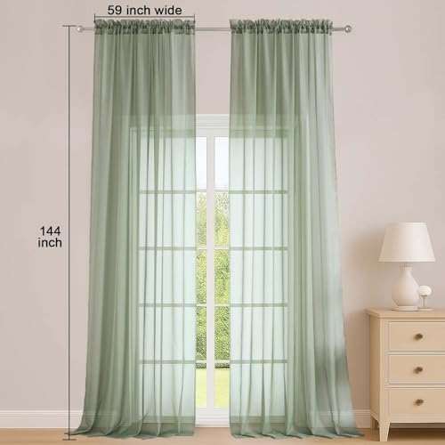 Extra Long Sage Green Sheer Curtains 144 Inches 2 Panels for Bedroom (Sage Green / 59"W x 144"L (Pack of 2))