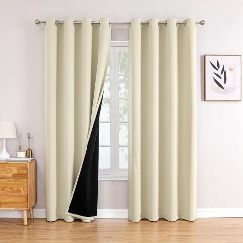 100% Blackout Curtains for Bedroom 120 Inches Long 2 Panels Set (52"W x 120"L (Pack of 2) / Light Beige)