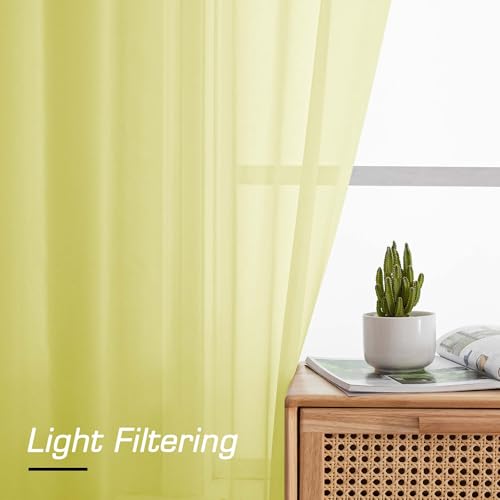 Lemon Short Sheer Curtains 45 Inch Length for Small Windows (Lemon / 42"W x 45"L (Pack of 2))