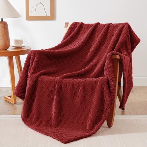Red Fleece Throw Blanket for Couch or Bed Waffle Pattern Decor (02-red / Throw)