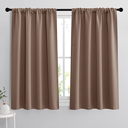 Extra Wide Blackout Curtains for Bedroom Living Room 63 inch Long (Mocha / 62"W x 63"L (Pack of 2))
