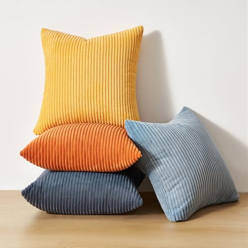 22x22 New Blue and Orange Boho Farmhouse Couch Throw Pillows Decorative Velvet Pillow Covers for Bed Pack of 4 Accent Modern Pillowcase Sofa Livingroom Home Decor (Blue Orange / 22" x 22" (Pack of 4))