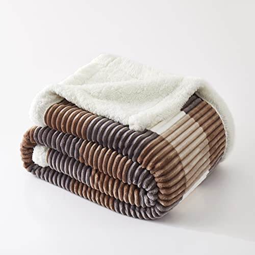 Sherpa Blanket Twin Plaid Thick Bed Blanket (Beige Check / 60"*80")