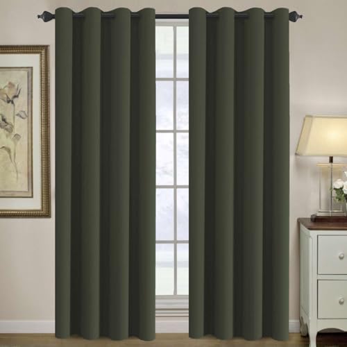 Blackout Curtain for Living Room Thermal Insulated Window Treatment Curtain Extra Long 84 inch Length Energy Saving Solid Grommet Top Blackout Drape (52"W x 84"L (Pack of 1) / Olive)
