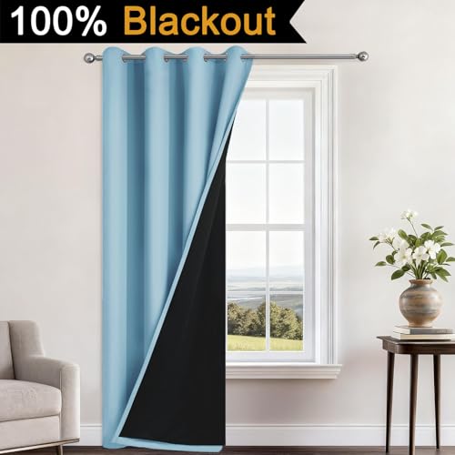 Sky Blue 100% Blackout Curtains 84 Inches Long 52" Wide 1 Panel (52"W x 84"L (Pack of 1) / Sky Blue)