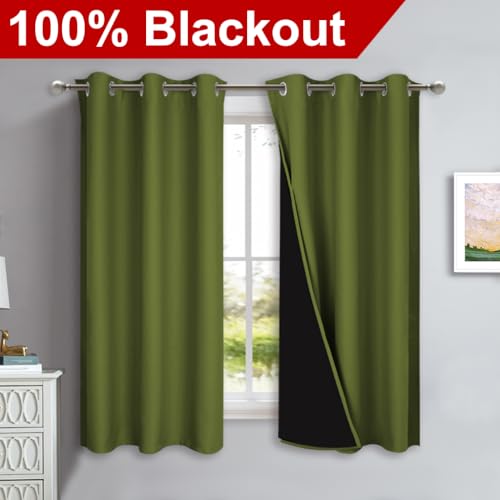 100% Blackout Curtains 54" Long (Olive Green / 42"W x 54"L (Pack of 2))