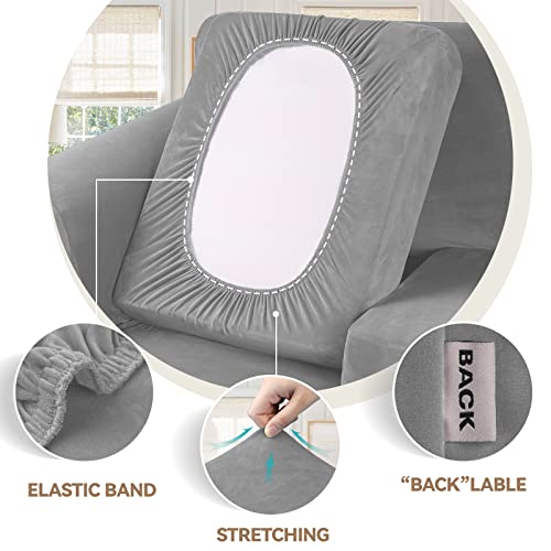 Velvet Stretch 2 Pieces Chair Sofa Slipcovers Washable (Small / Silver Grey)