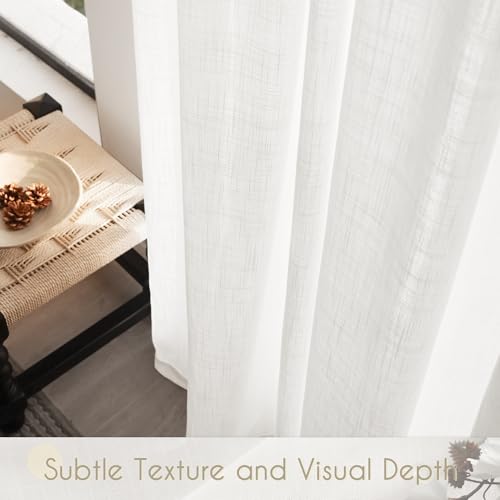 Linen White Curtains 90 inches Long for Bedroom Loop Pocket Privacy Light Filtering Semi Sheer White Boho Farmhouse Curtain Drapes Cotton Textured Modern Elegant Coastal Living Room Decor 60x90 (White / 60"W x 90"L (Pack of 2))