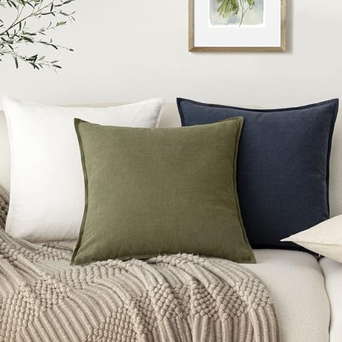 Linen Solid Decorative Throw Pillow Covers 26x26 Olive Green (26" x 26" (Pack of 2) / Olive Green)