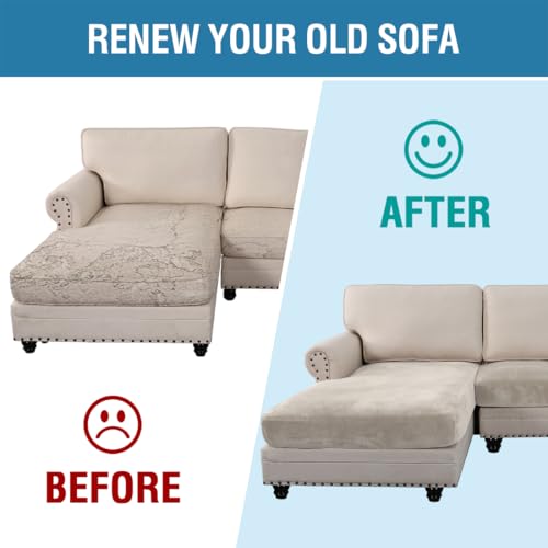 Velvet Stretch Sectional Couch Covers 4 Pieces Sofa Seat Cushion Covers L Shape Separate Couch Cover for Both Left (French Oak / 3 Seater + Chaise)