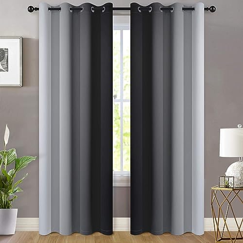 Ombre Curtains Black and Greyish White for Living Room (52"W x 90"L (Pack of 2) / Black)